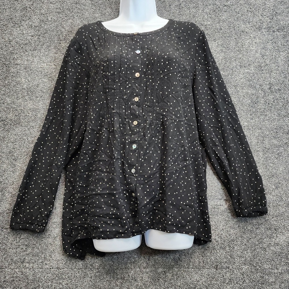 J.Jill Women's Polka Dot Pleated Rayon Button Up Blouse Classic Workwear Size XL